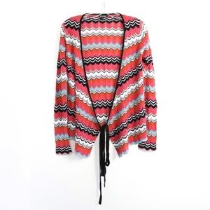 Le Chateau cardigan zigzag print striped knit wrap top medium M red pink light